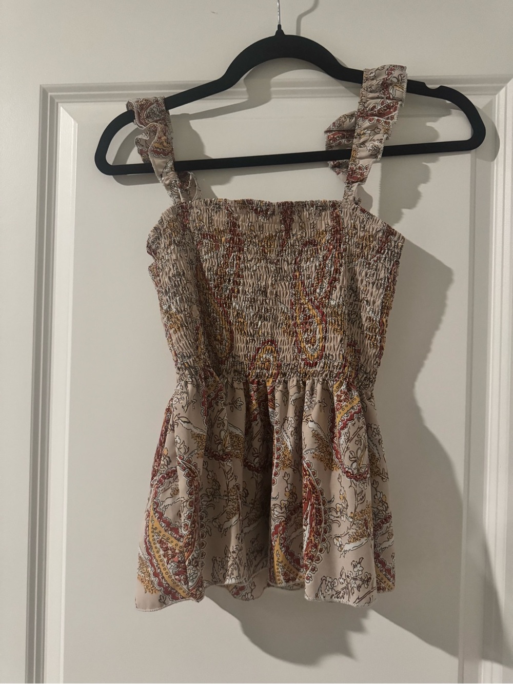 SHEIN Paisley Smocked Ruffle Strap Top – Size Large